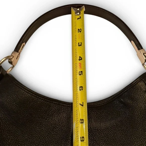 Sergio Rossi Large Black Pebbled Leather Hobo Handbag With Wooden Handle - Picture 11 of 12